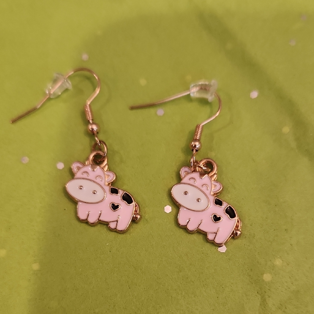 Adorable Pink Cow Earrings for Kids